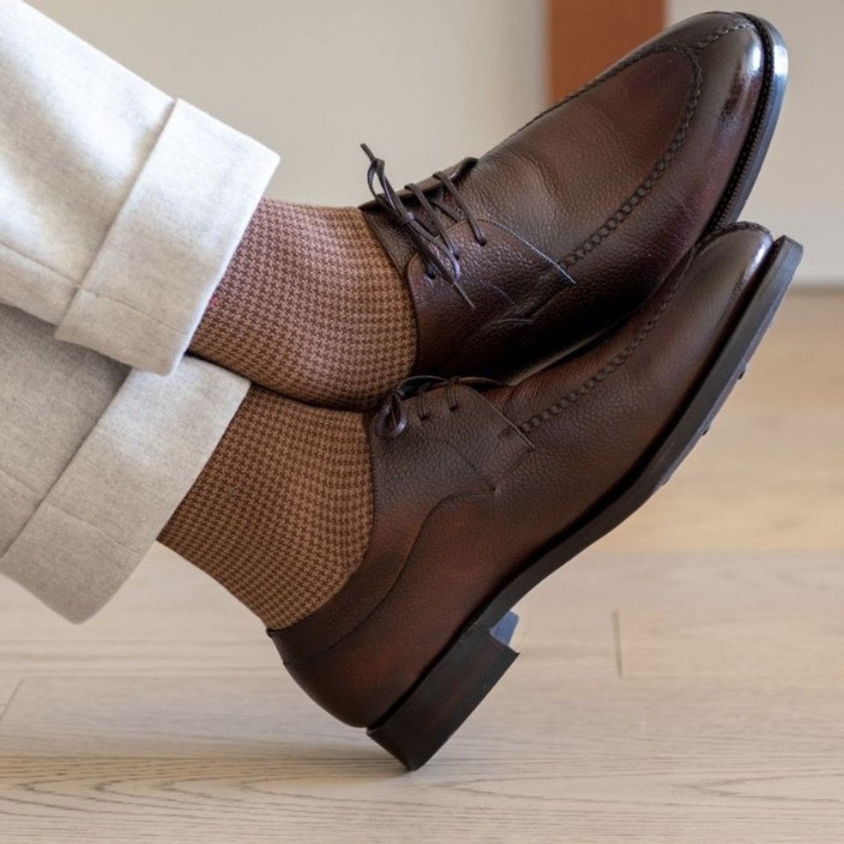 Derby en cuir grainé marron