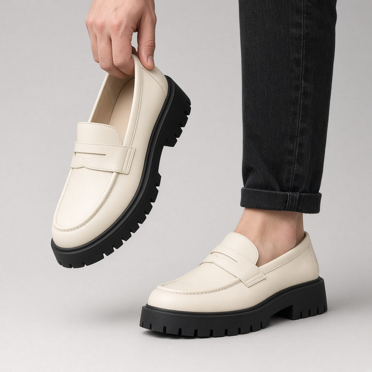 Penny Loafer Crème Semelle Crantée