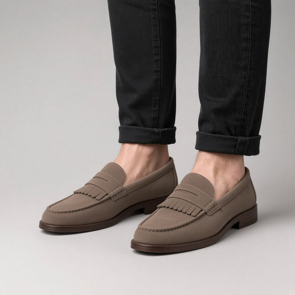 Mocassin Frangé Daim Taupe