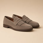 Mocassin Frangé Daim Taupe