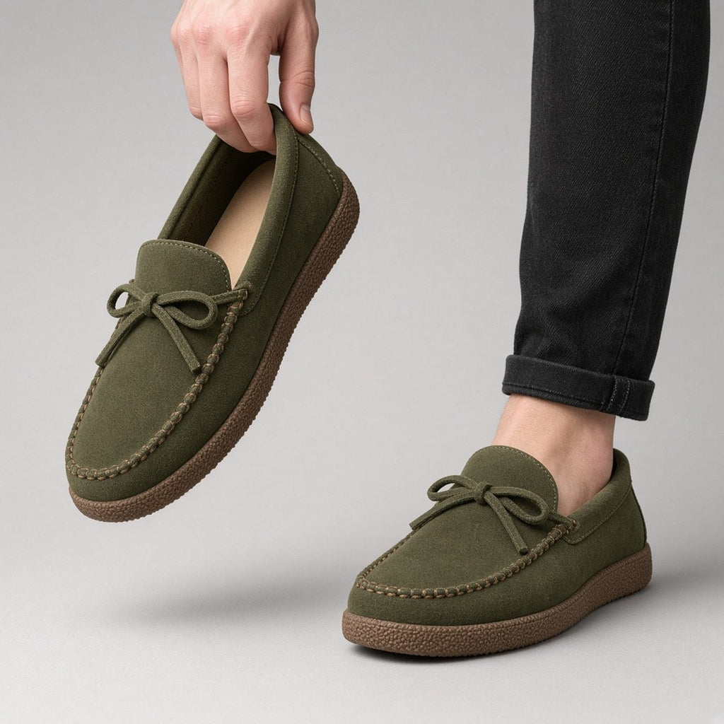 Mocassin Nœud Daim Olive