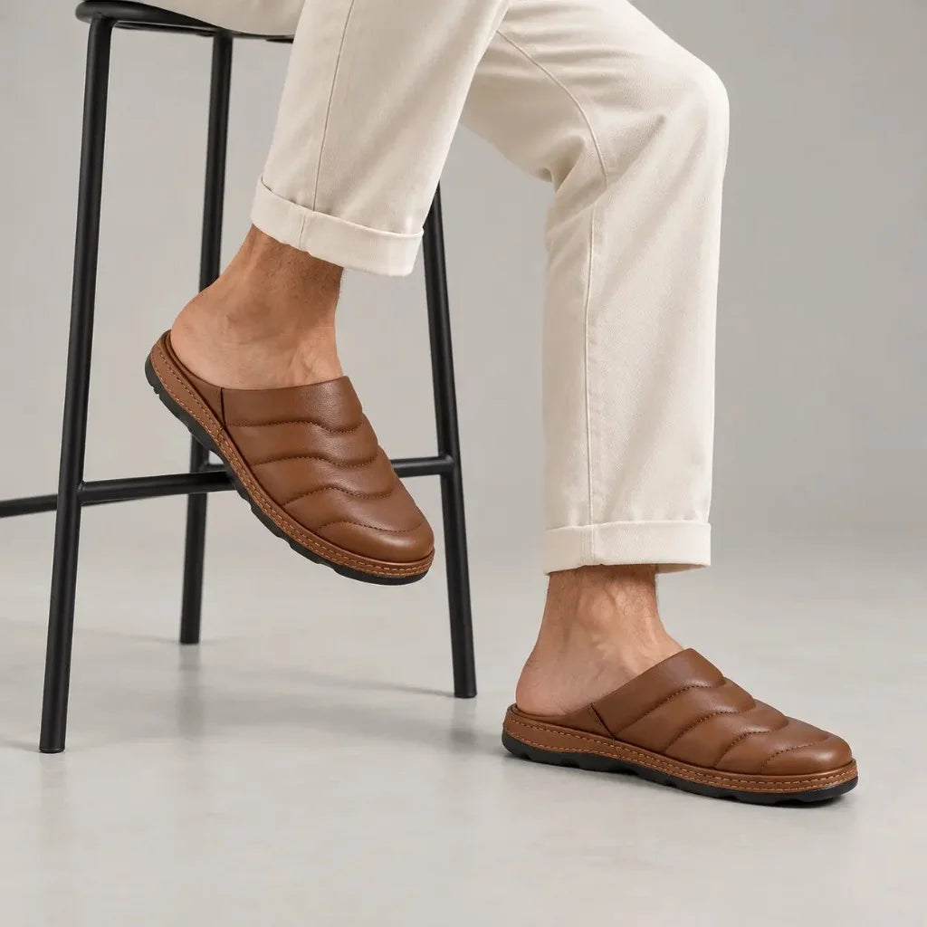 Sabot Classique Confort Homme Camel Matelassé